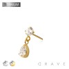 IMPLANT GRADE TITANIUM THREADLESS PUSH IN ROUND BEZEL TEAR DROP DANGLE CZ TOP PART